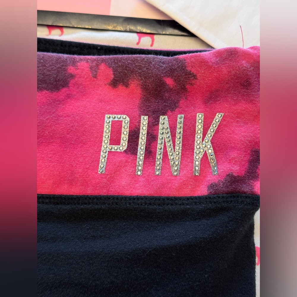 VS PINK VINTAGE Y2K YOGA CAPRI LEGGINGS TIE DYE BLING RHINESTONE LOGO RARE LARGE - Picture 2 of 6